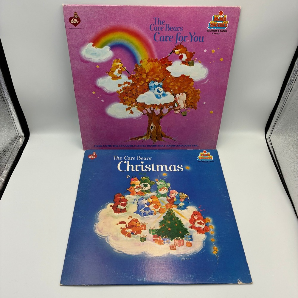 Vintage Care Bears Vinyl Record Lot Care For You & Christmas 1983 Kid Stuff LP
